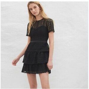 Express Dress Womens XS Black Lace Tiered Ruffle Short Sleeve Cocktail Mini